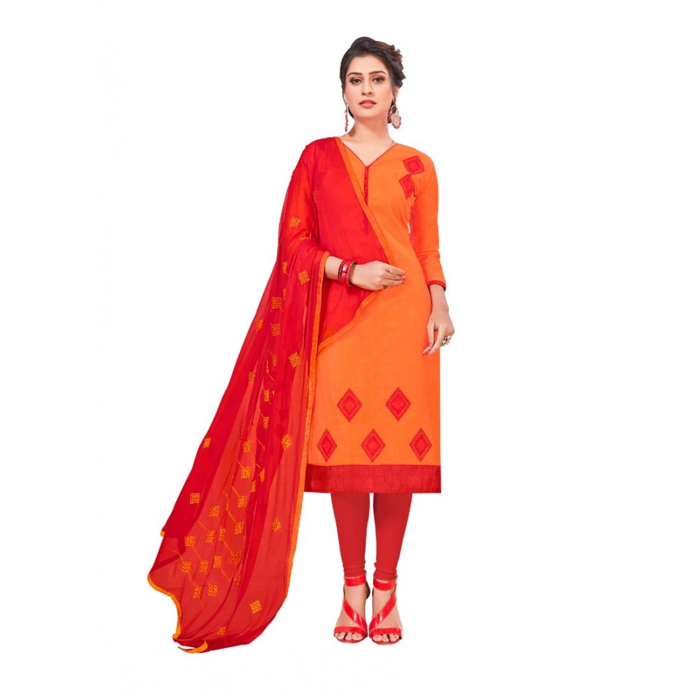 Indoraa Women's Slub Cotton Unstitched Salwar-Suit Material With Dupatta (Oranage, 2-2.5mtrs)