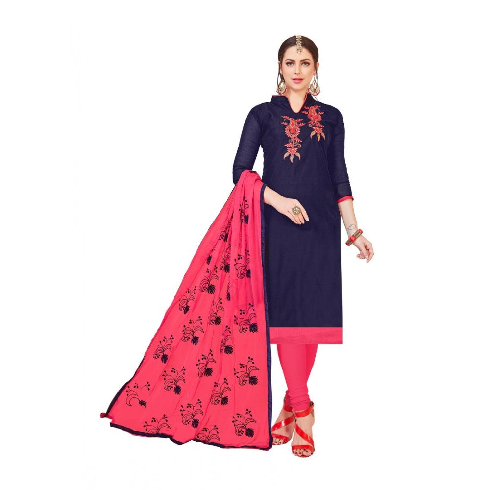 Indoraa Women's Modal Silk Unstitched Salwar-Suit Material With Dupatta (Navy Blue, 2-2.5mtrs)