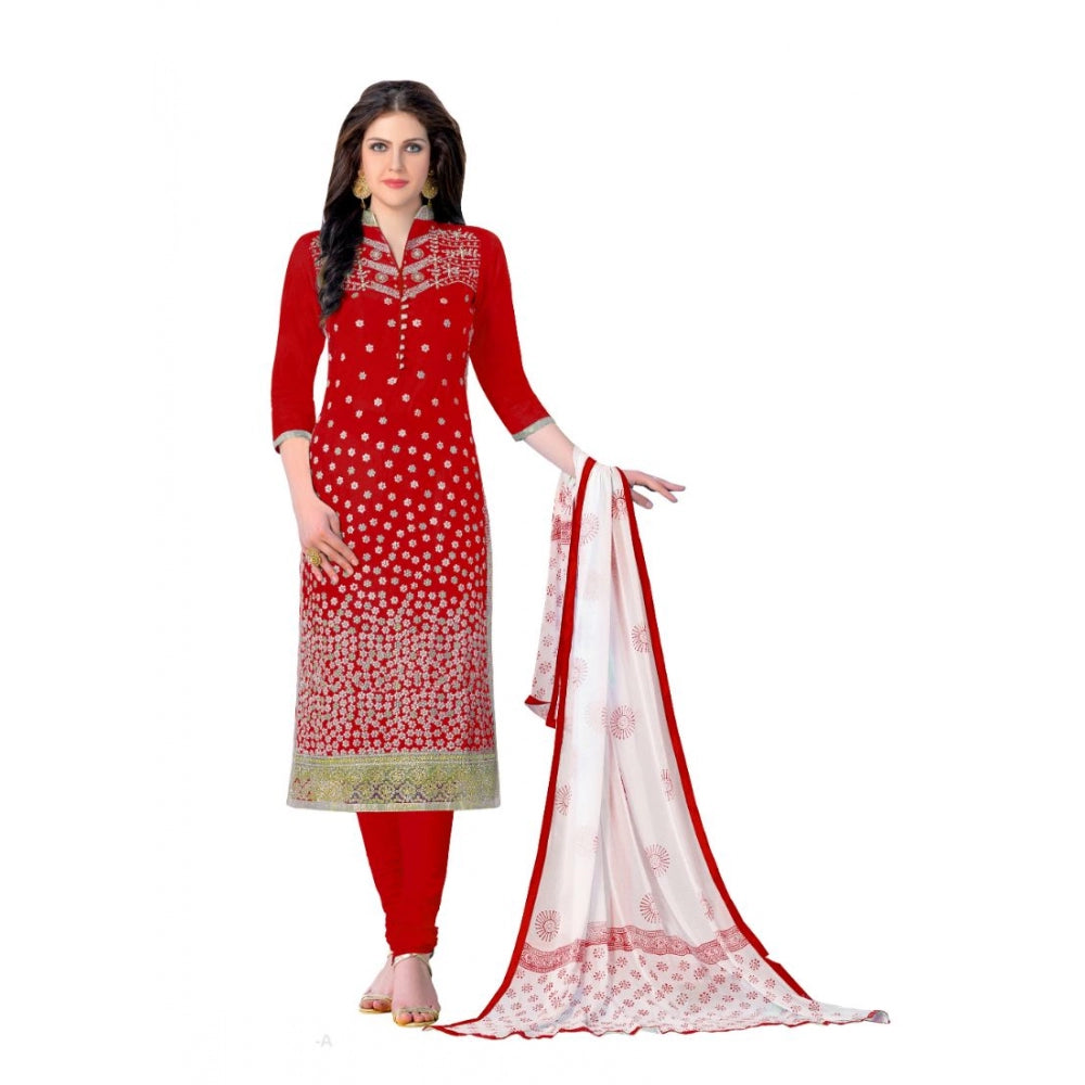 Indoraa Women's Cotton Unstitched Salwar-Suit Material With Dupatta (Red, 2-2.5mtrs)