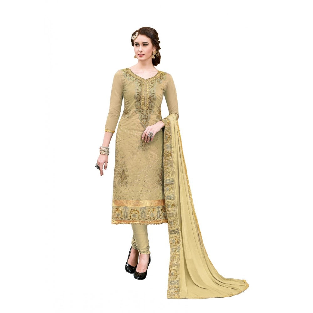 Indoraa Women's Chanderi Cotton Unstitched Salwar-Suit Material With Dupatta (Light Green, 2-2.5mtrs)