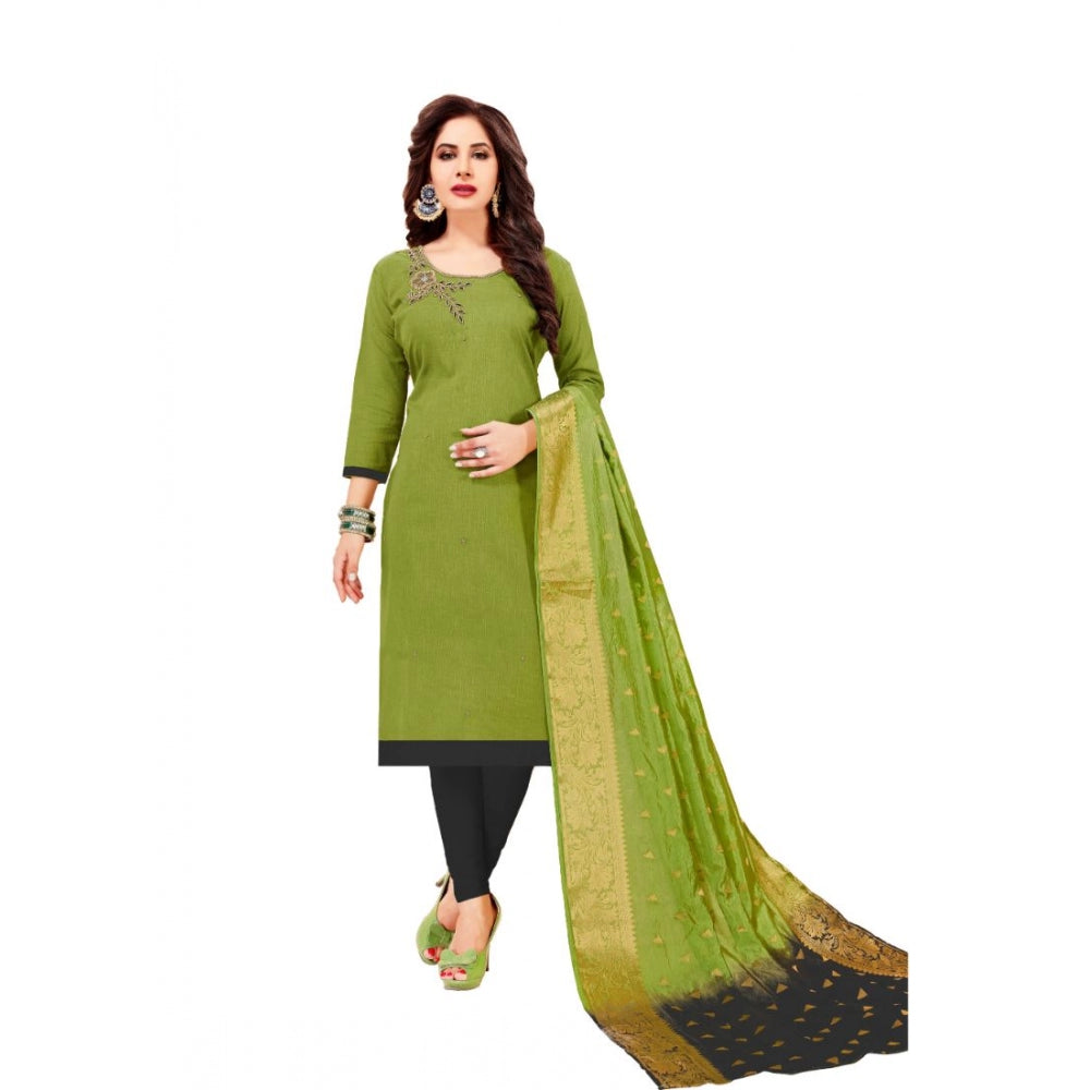 Indoraa Women's Slub Cotton Unstitched Salwar-Suit Material With Dupatta (Green, 2-2.5mtrs)