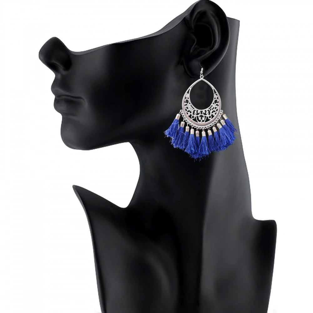 indoraa Women's Silver Plated Hook Dangler Hanging Tassels Earring-Silver