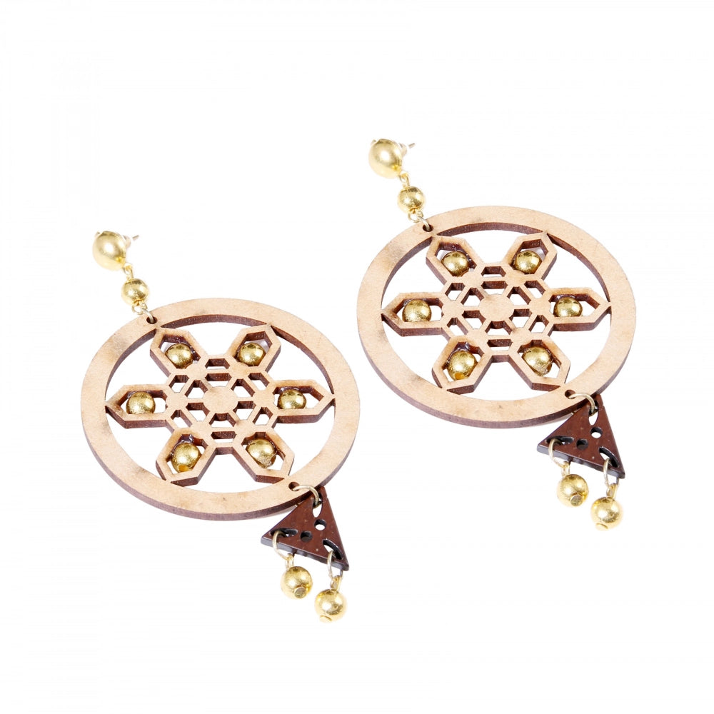 indoraa Women's Alloy, Beads Hook Dangler Hanging Earrings-Brown