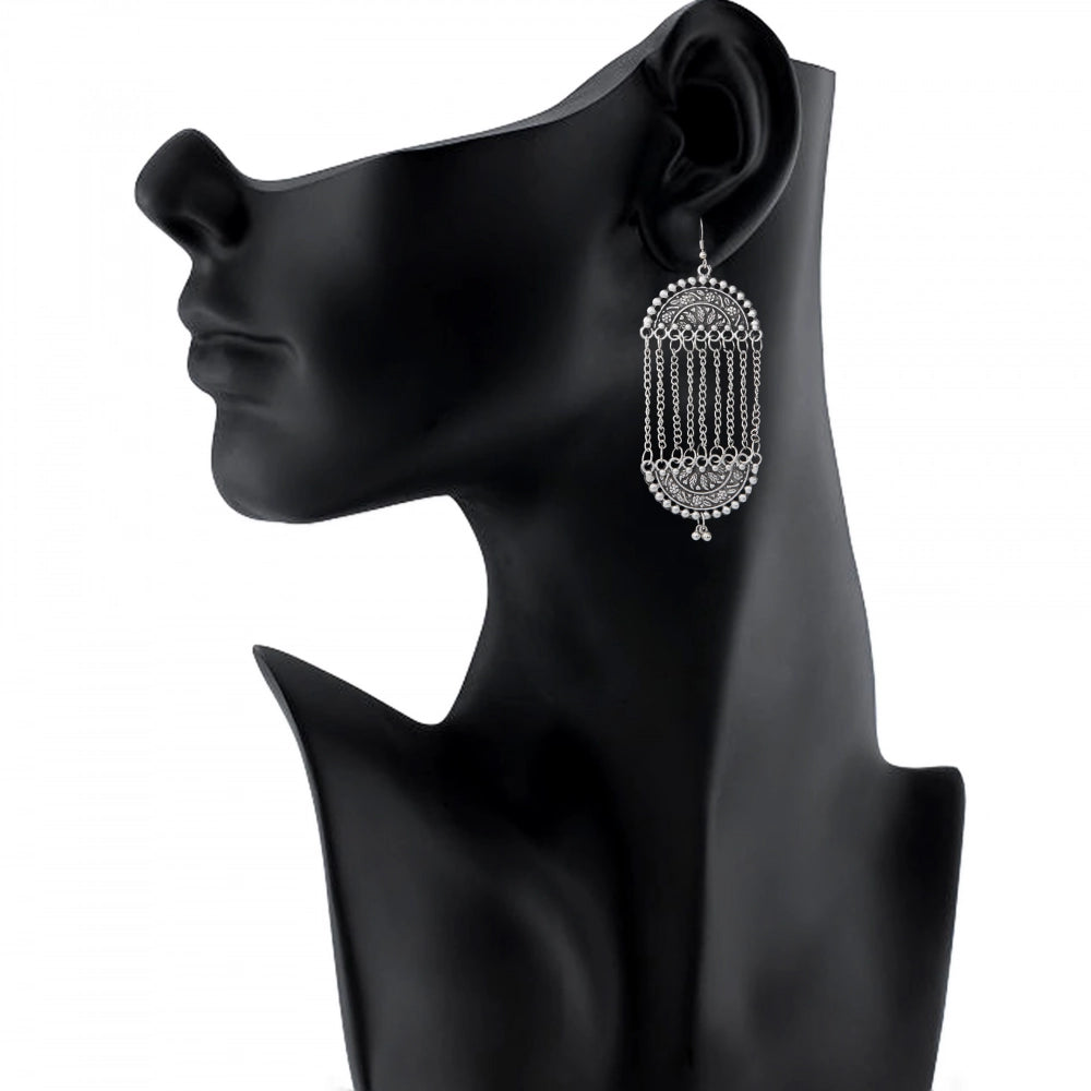 indoraa Women's Silver Plated Hook Dangler Hanging Earrings-Silver