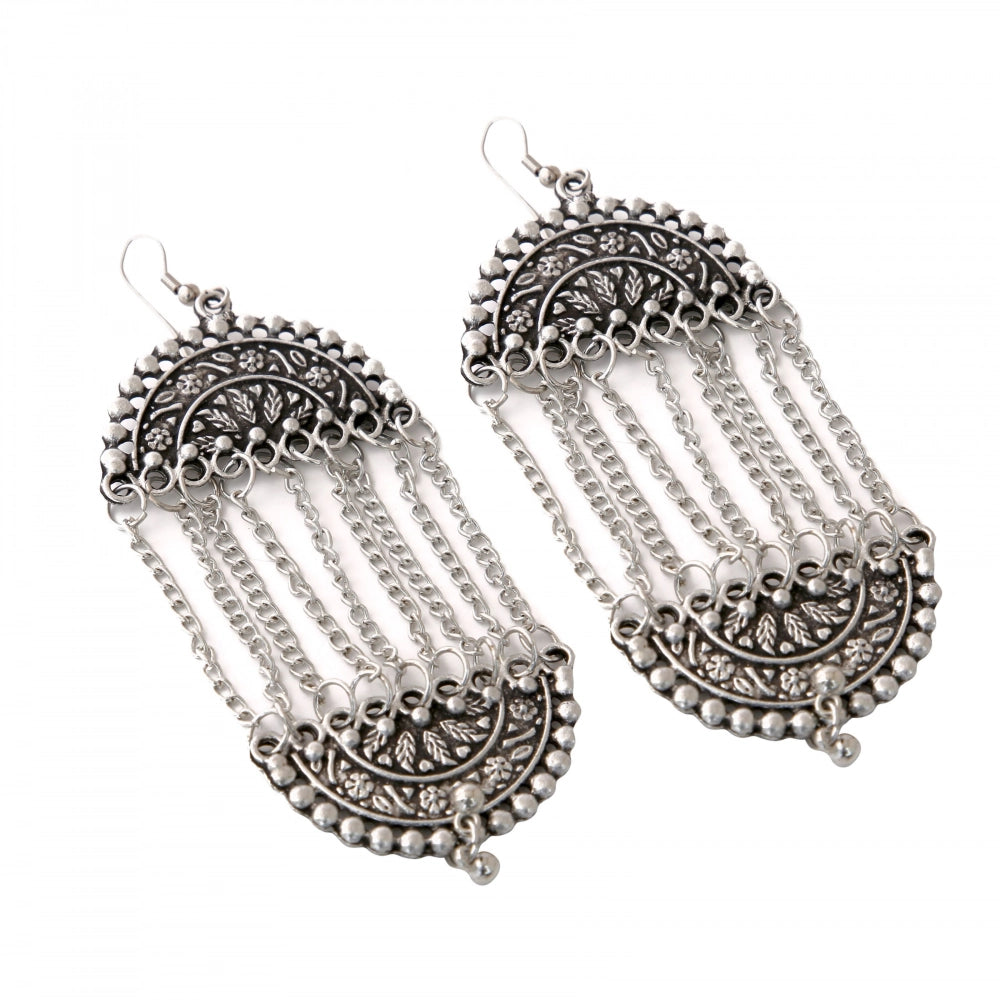 indoraa Women's Silver Plated Hook Dangler Hanging Earrings-Silver