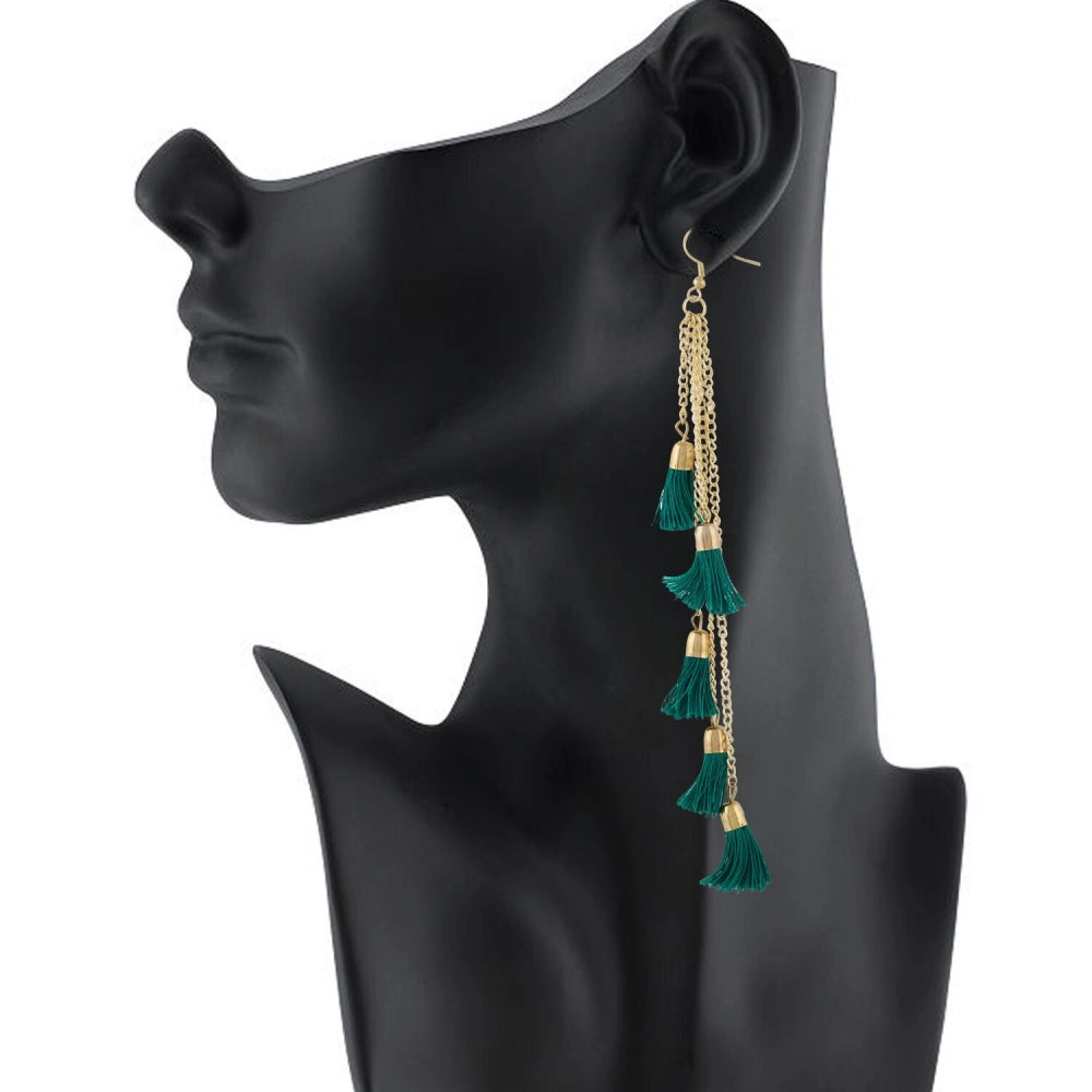 indoraa Women's Golden plated Hook Dangler Hanging Earrings-Green