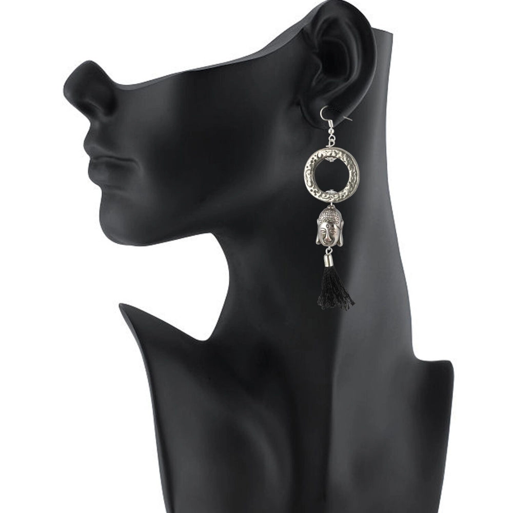 indoraa Women's Oxidized Silver plated Buddha Style Earrings-Silver