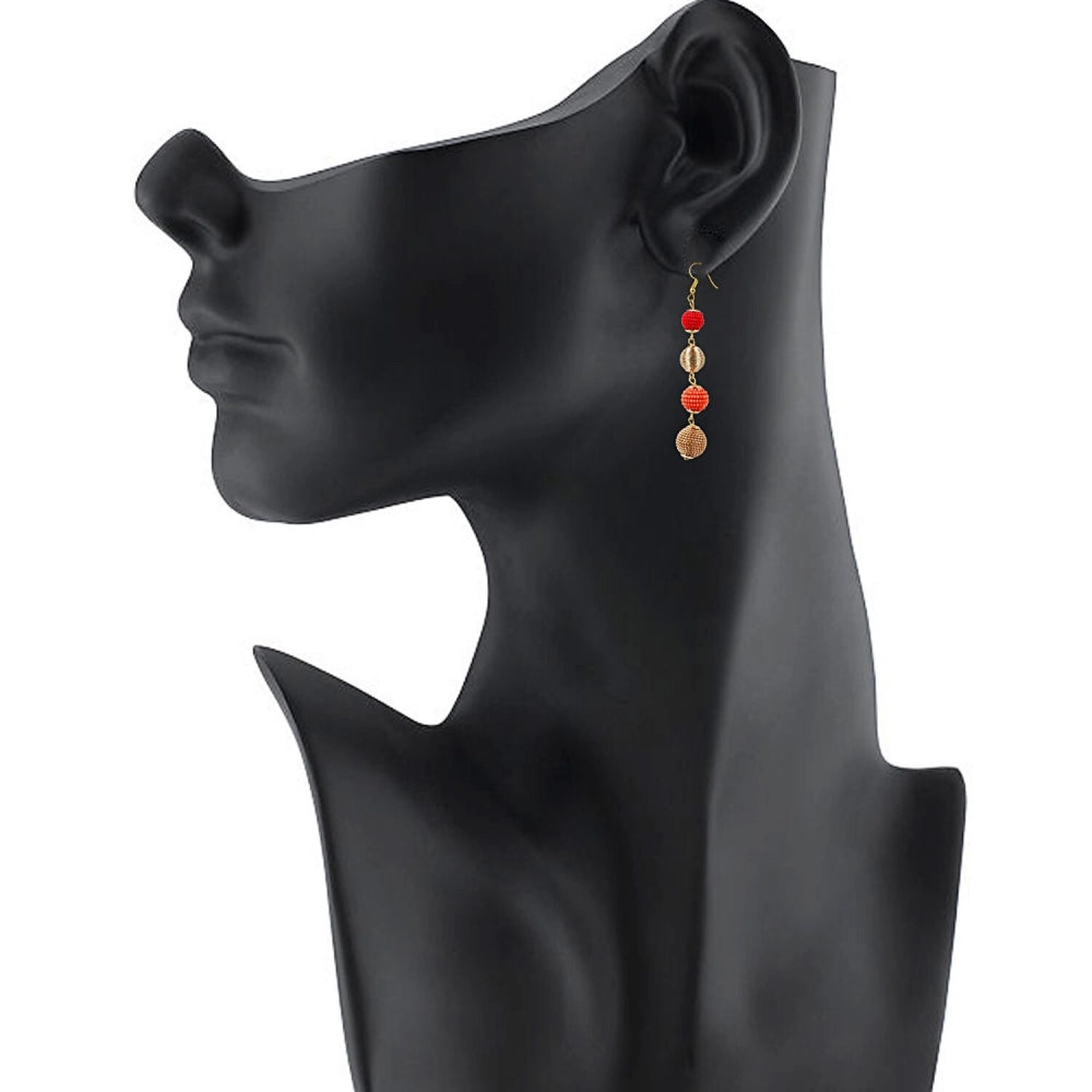 indoraa Women's Gold Plated Hook Dangler Hanging Tassel Earrings-Golden,Red