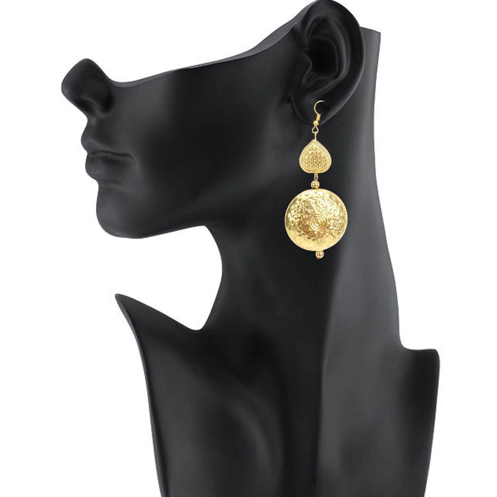 indoraa Women's Gold Plated Hook Dangler Hanging Earrings-Golden