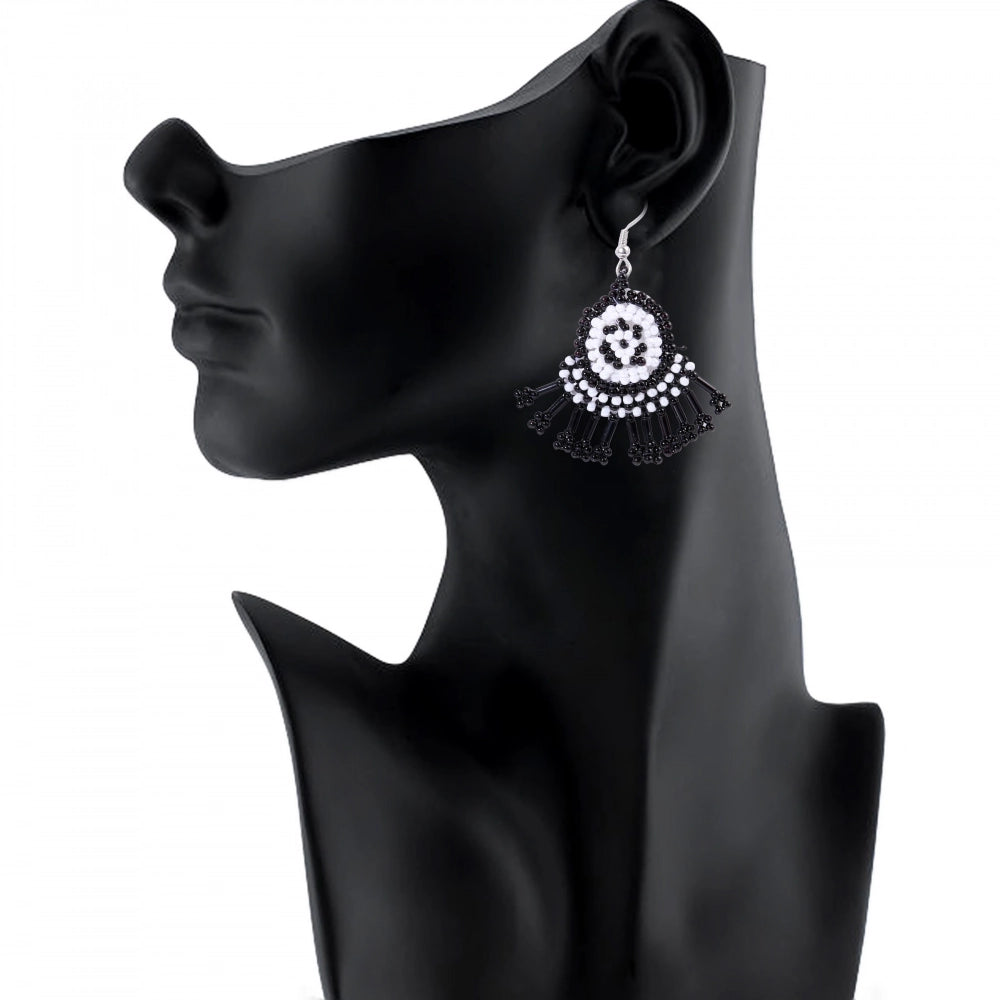 indoraa Women's Alloy, Thread Hook Dangler Hanging Earrings-Black