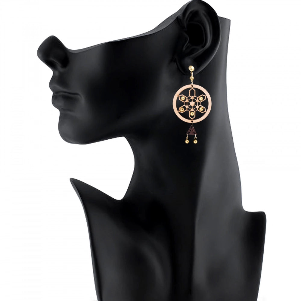 indoraa Women's Alloy, Beads Hook Dangler Hanging Earrings-Brown