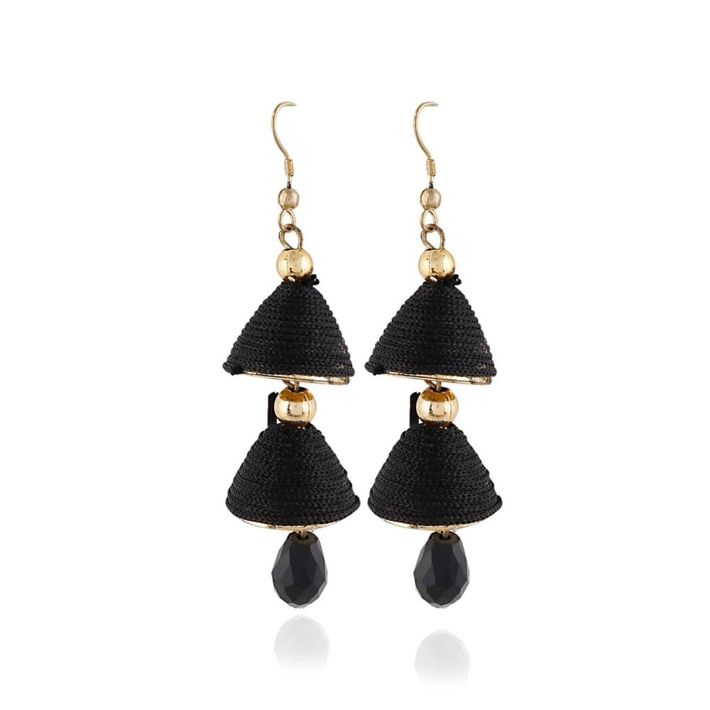indoraa Women's Alloy, Beads Hook Dangler Hanging Earrings-Black