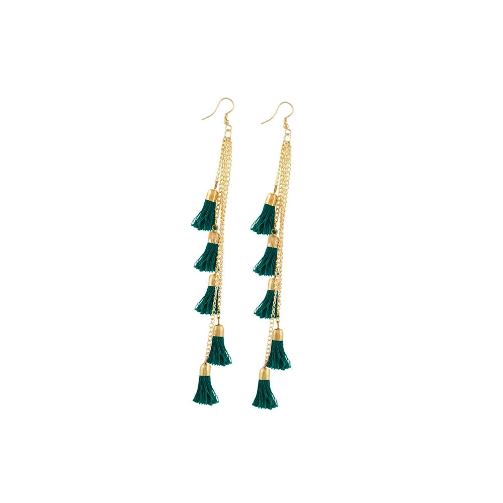 indoraa Women's Golden plated Hook Dangler Hanging Earrings-Green