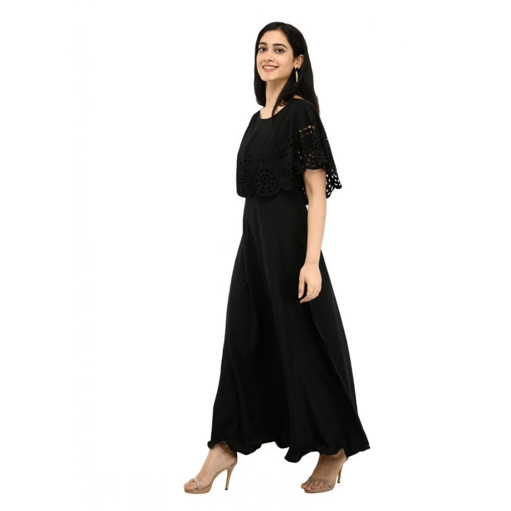 Indoraa Women's Crepe Solid Sleeveless Full Length Gown(Black)