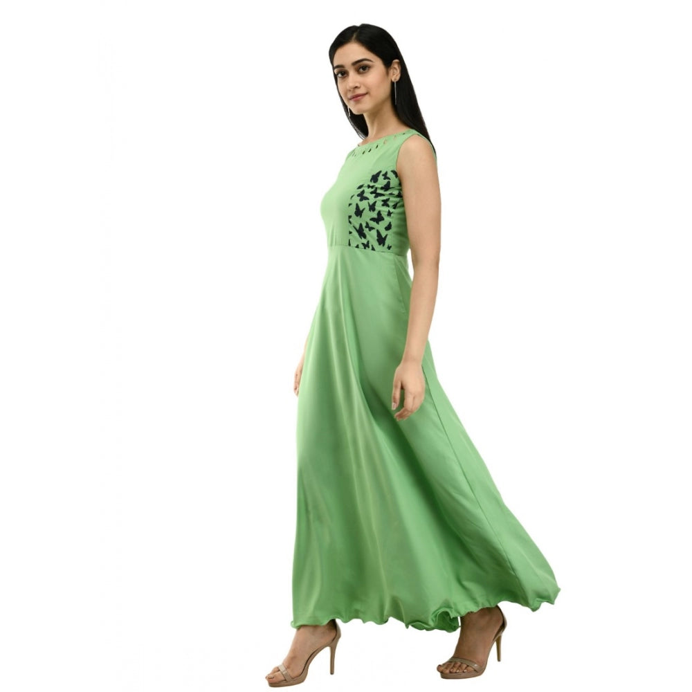 Indoraa Women's Crepe Solid Sleeveless Full Length Gown(Green)