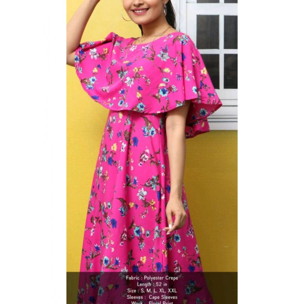 Indoraa Women's Crepe Floral Half Sleeves Full Length Gown(Pink)
