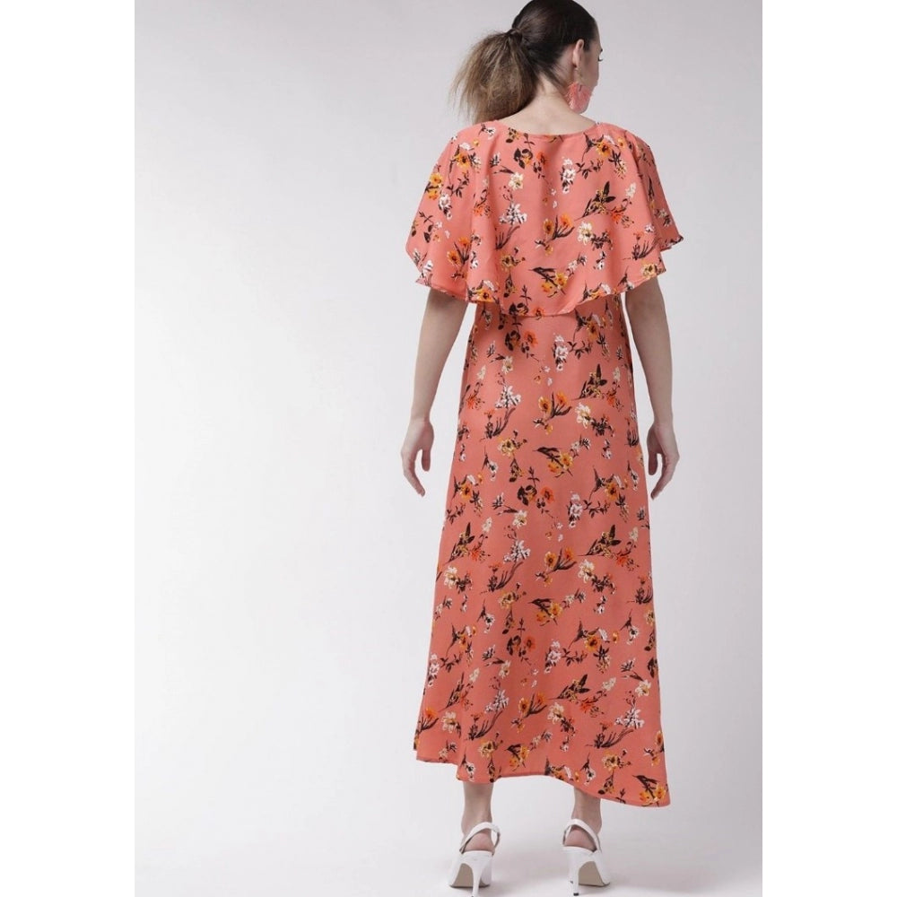 Indoraa Women's Crepe Floral Half Sleeves Full Length Gown(Orange)