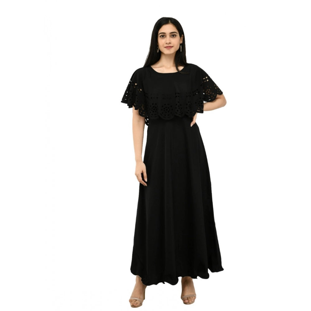 Indoraa Women's Crepe Solid Sleeveless Full Length Gown(Black)