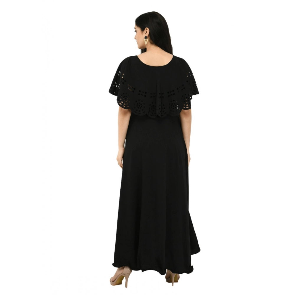 Indoraa Women's Crepe Solid Sleeveless Full Length Gown(Black)