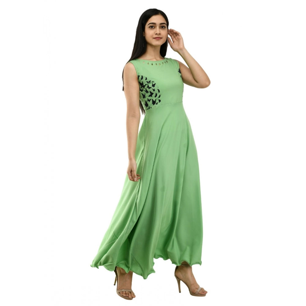 Indoraa Women's Crepe Solid Sleeveless Full Length Gown(Green)