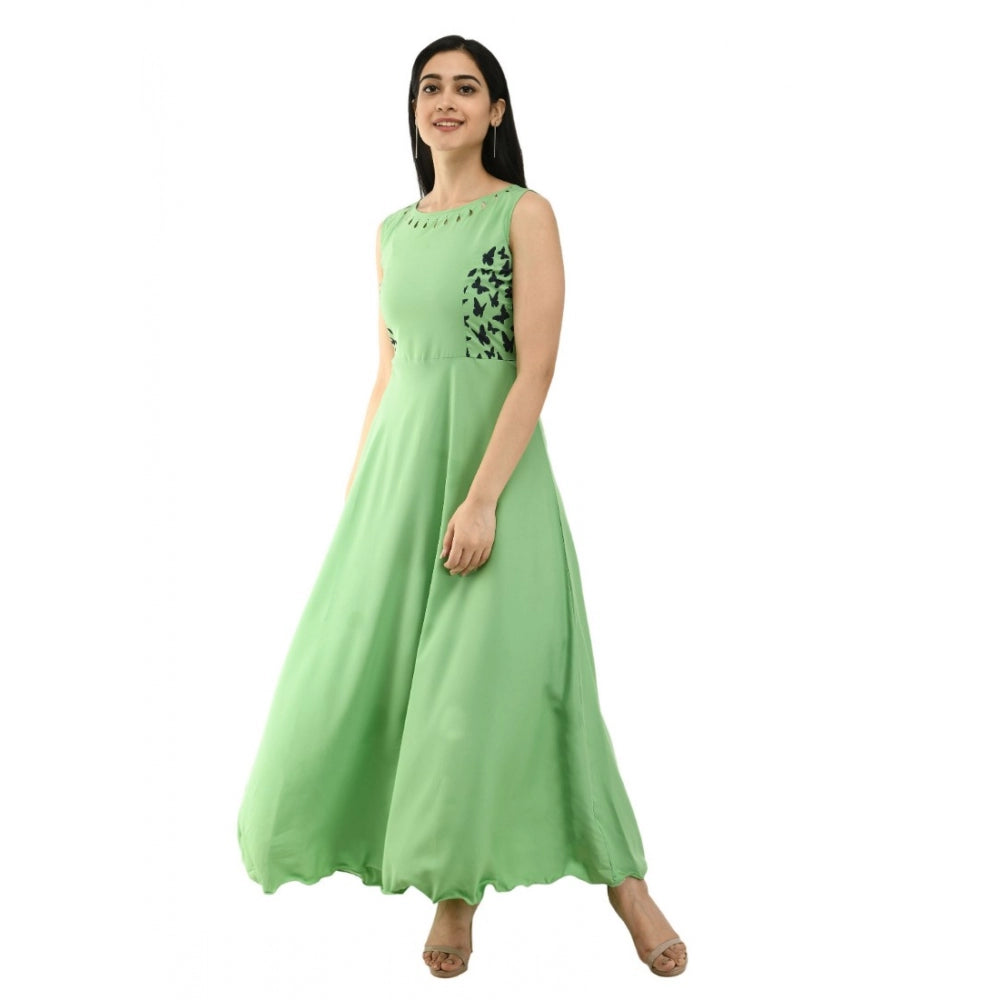 Indoraa Women's Crepe Solid Sleeveless Full Length Gown(Green)