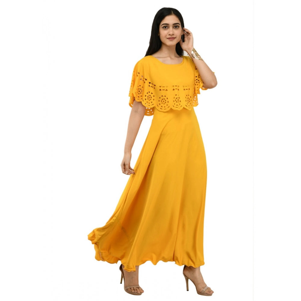 Indoraa Women's Crepe Solid Sleeveless Full Length Gown(Yellow)
