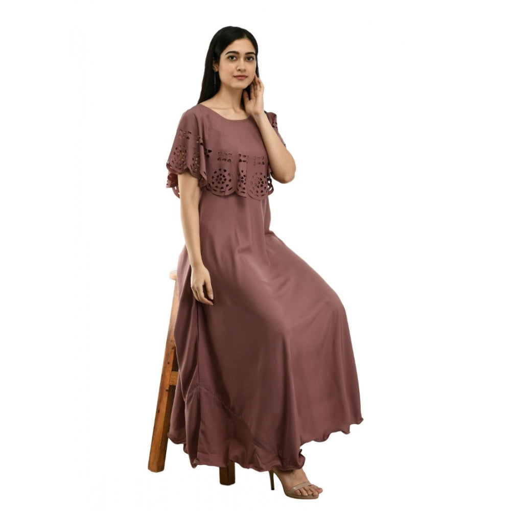 Indoraa Women's Crepe Solid Sleeveless Full Length Gown(Brown)