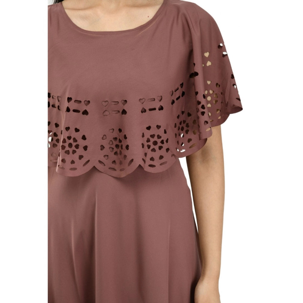 Indoraa Women's Crepe Solid Sleeveless Full Length Gown(Brown)