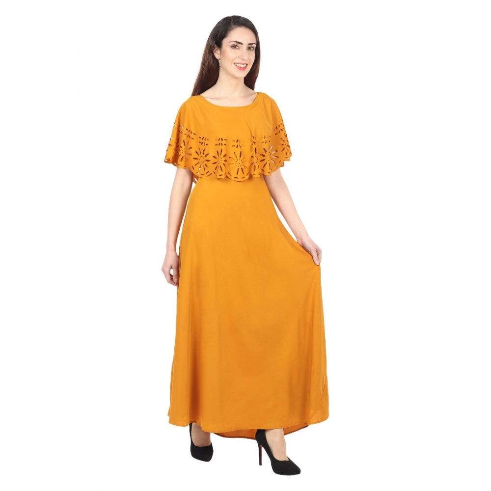 Indoraa Women's Crepe Solid Sleeveless Full Length Gown(Yellow)