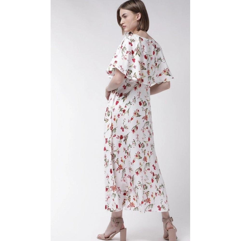 Indoraa Women's Crepe Floral Half Sleeves Full Length Gown(White)