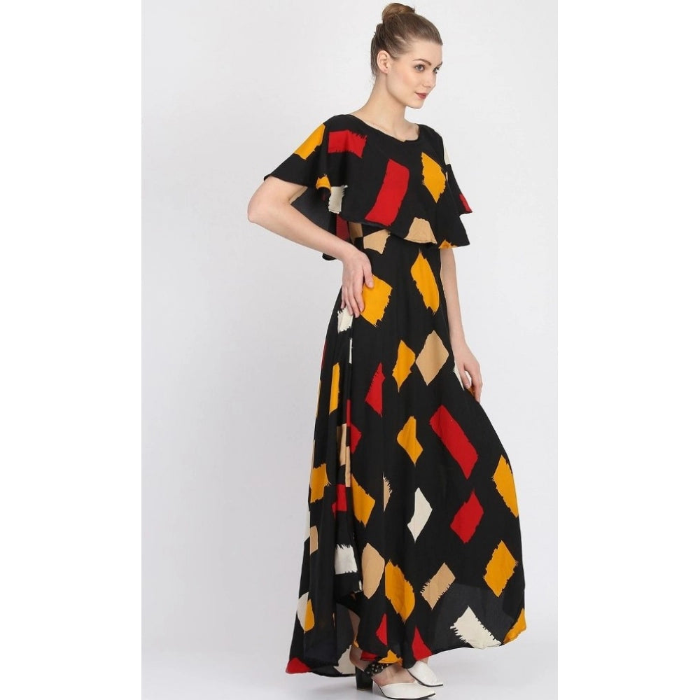 Indoraa Women's Crepe Printed Half Sleeves Full Length Gown(Multi)