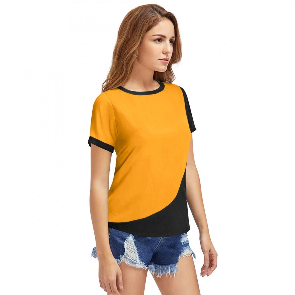 Indoraa Women's Polyester, Knitting Western Wear T-Shirt (Yellow)