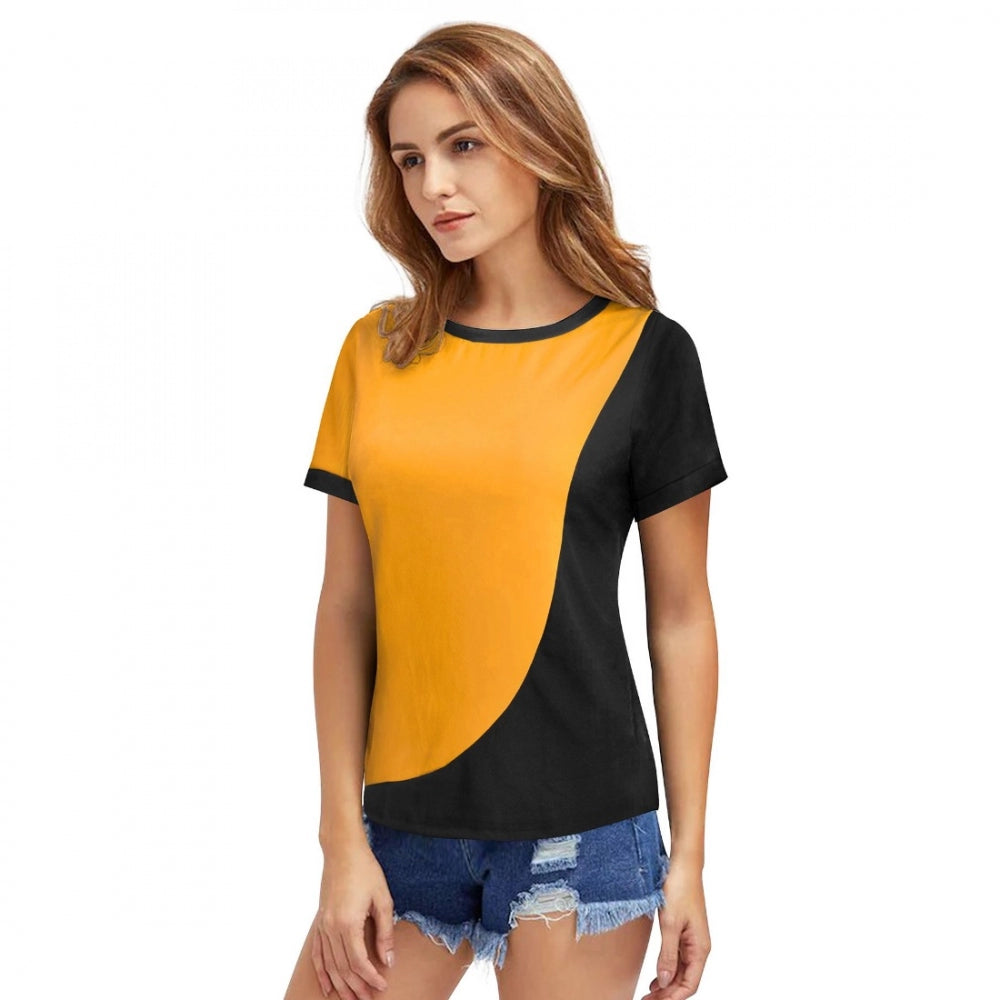 Indoraa Women's Polyester, Knitting Western Wear T-Shirt (Yellow)