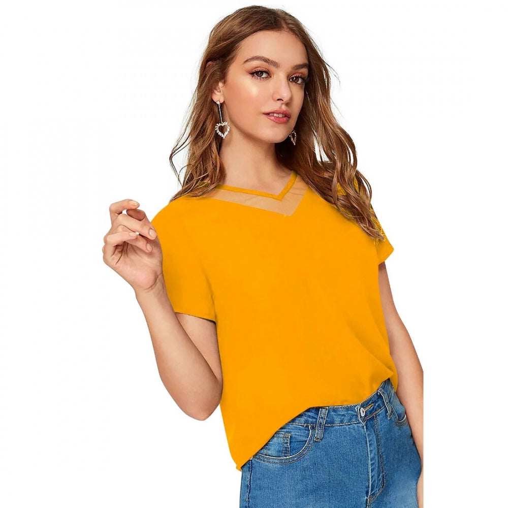 Indoraa Women's Polyester, Knitting Western Wear T-Shirt (Yellow)
