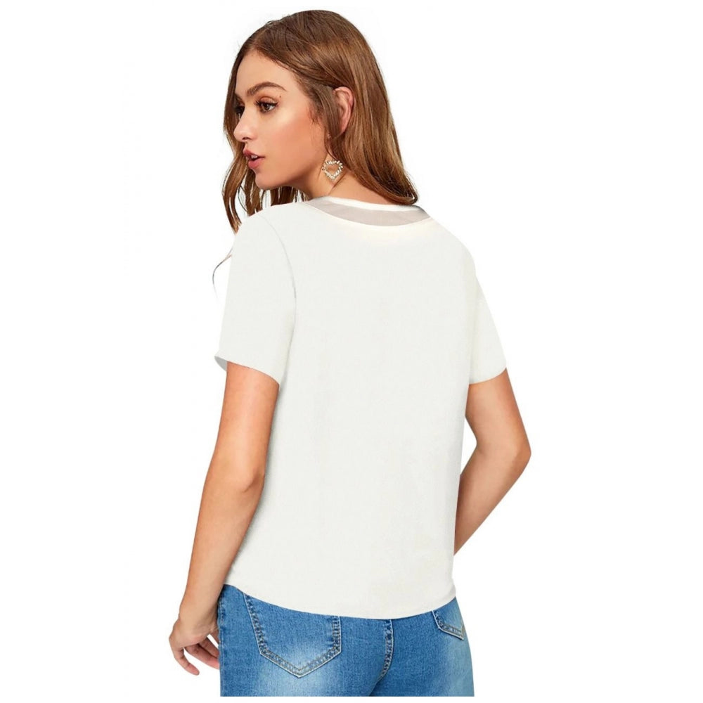 Indoraa Women's Polyester, Knitting Western Wear T-Shirt (White)