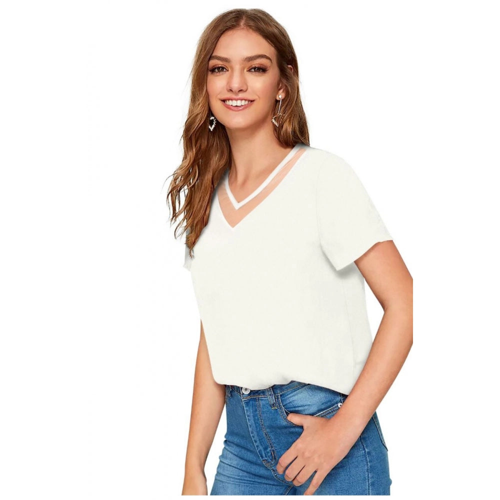 Indoraa Women's Polyester, Knitting Western Wear T-Shirt (White)