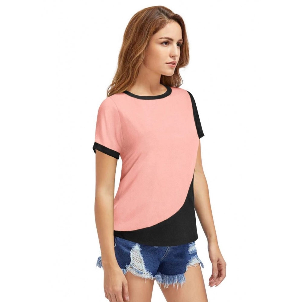 Indoraa Women's Polyester, Knitting Western Wear T-Shirt (Peach)