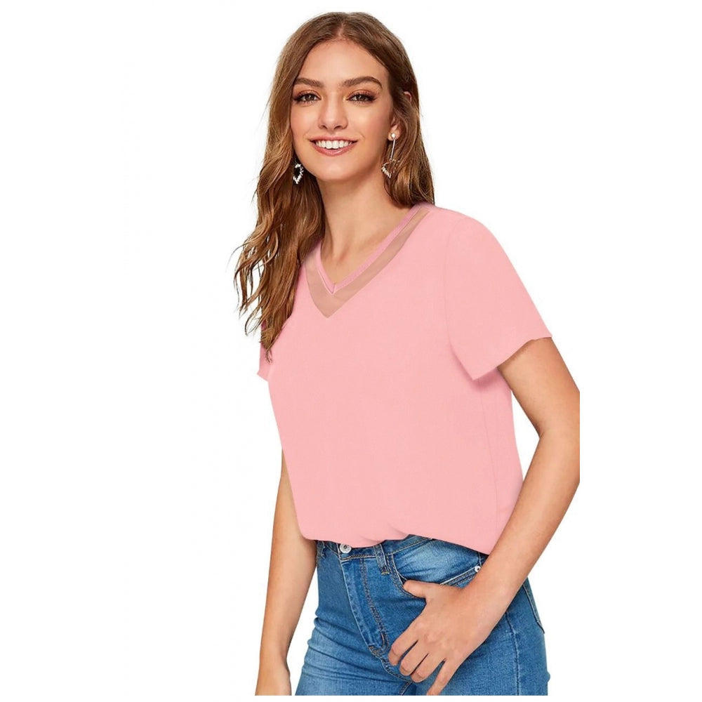 Indoraa Women's Polyester, Knitting Western Wear T-Shirt (Peach)