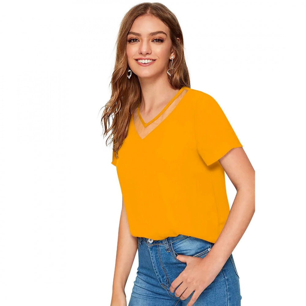 Indoraa Women's Polyester, Knitting Western Wear T-Shirt (Yellow)