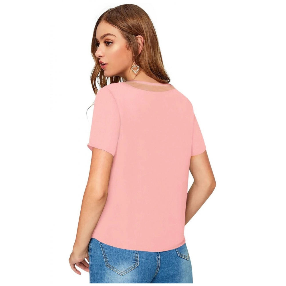 Indoraa Women's Polyester, Knitting Western Wear T-Shirt (Peach)