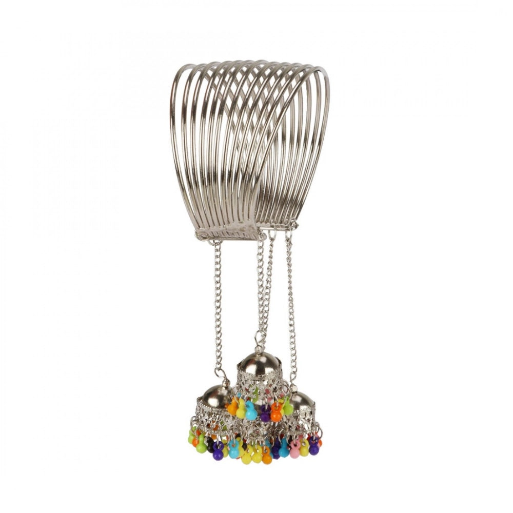 indoraa Stylish Oxidized Silver Bangle Bracelet With Hanging Jhumki (Color: Silver)