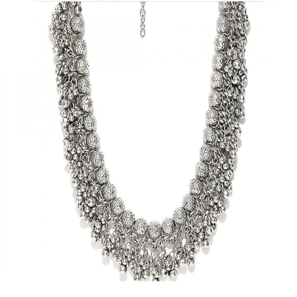 indoraa German Silver Ghungroo Beads Designer Choker Necklace (Color: Silver)