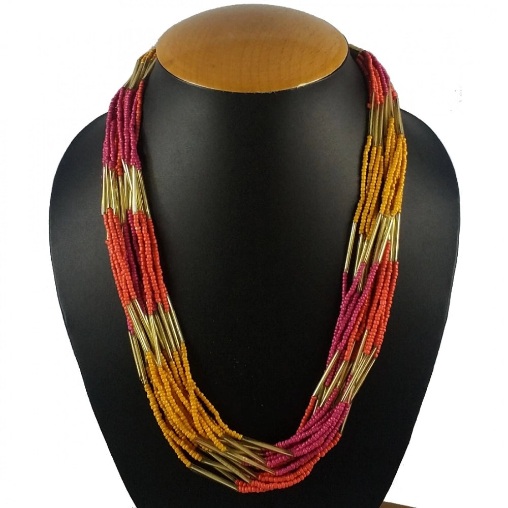 indoraa Women's Designer Elegant Multi Layer Multi Color Beads Necklace (Color: Multi Color)
