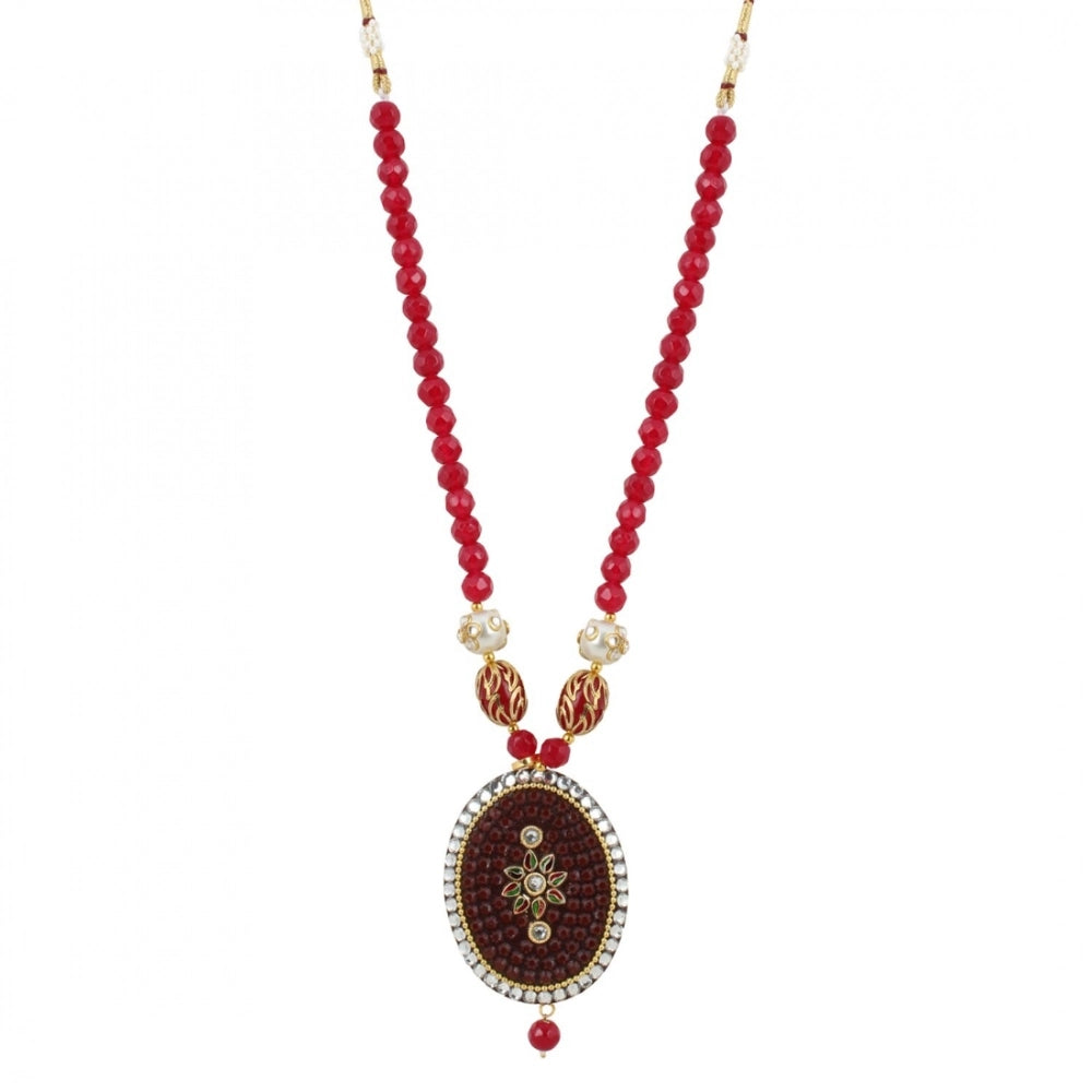 indoraa Women's Stylish Maroon Golde Plated Traditional Kundan Necklace Set with Earrings (Color: Red)