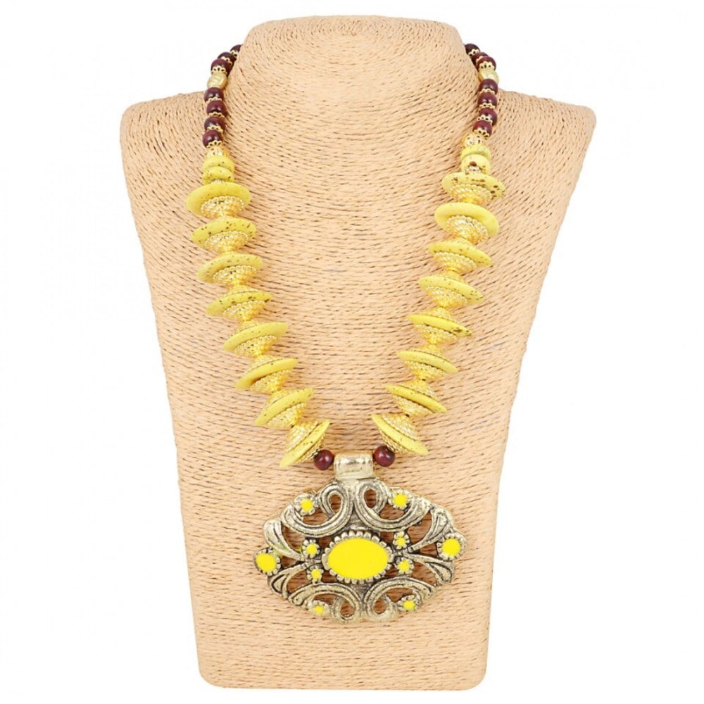 indoraa Women's Designer Yellow and Golden Beads Necklace (Color: Yellow)