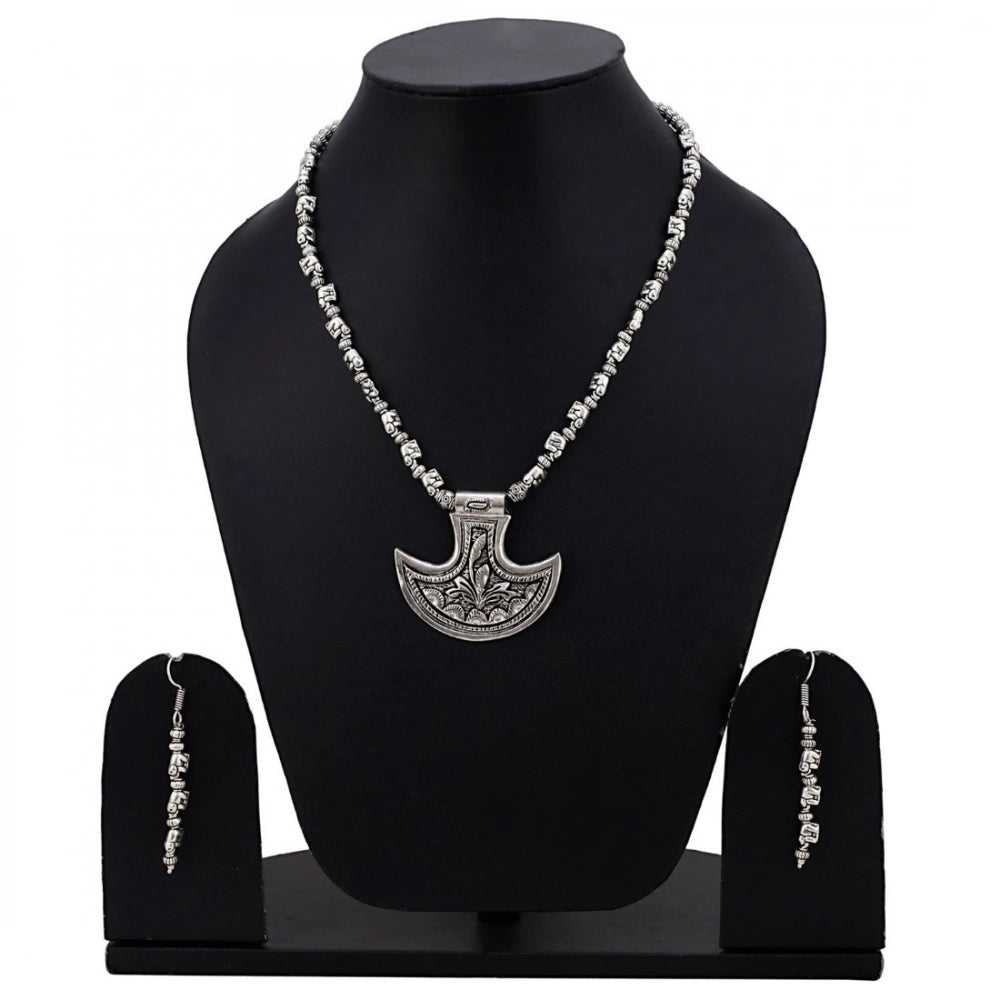 indoraa Silver Oxidised Contemporary German Silver Necklace Set For Women