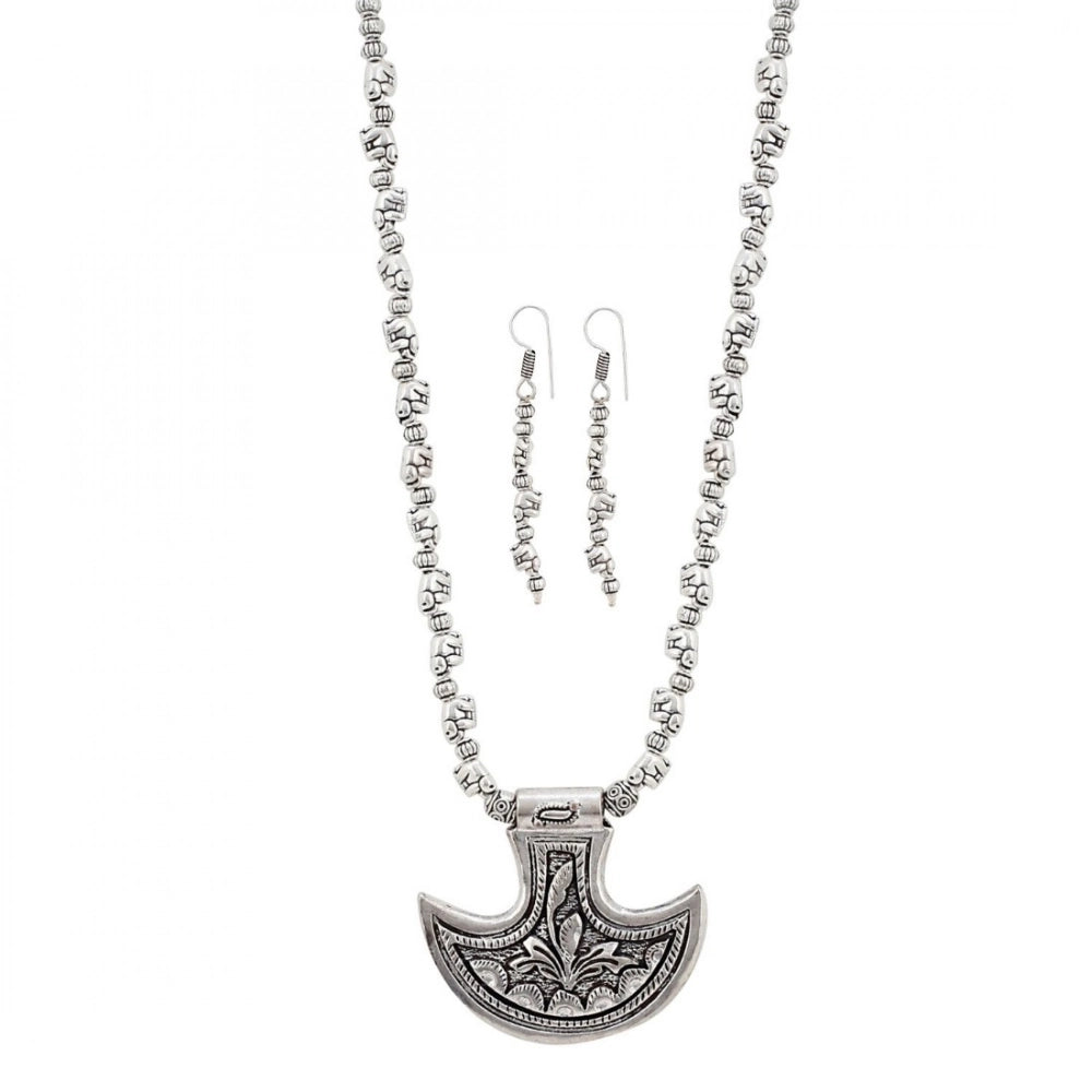 indoraa Silver Oxidised Contemporary German Silver Necklace Set For Women