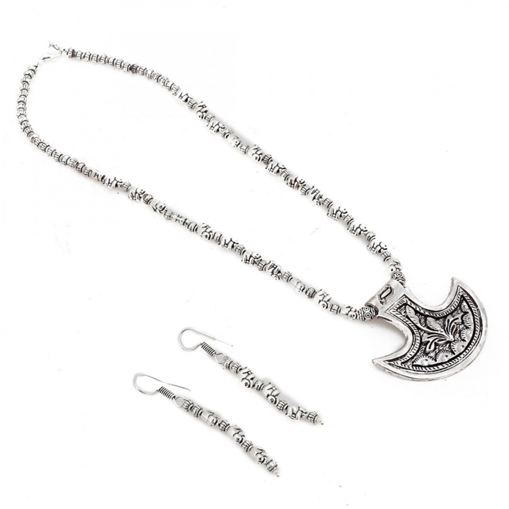 indoraa Silver Oxidised Contemporary German Silver Necklace Set For Women