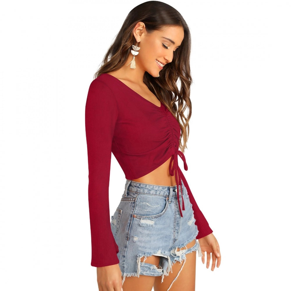 Indoraa Women's 95% Polyester 5% Spandex Western Wear Tops (Maroon)