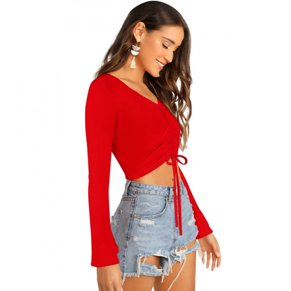 Indoraa Women's 95% Polyester 5% Spandex Western Wear Tops (Red)